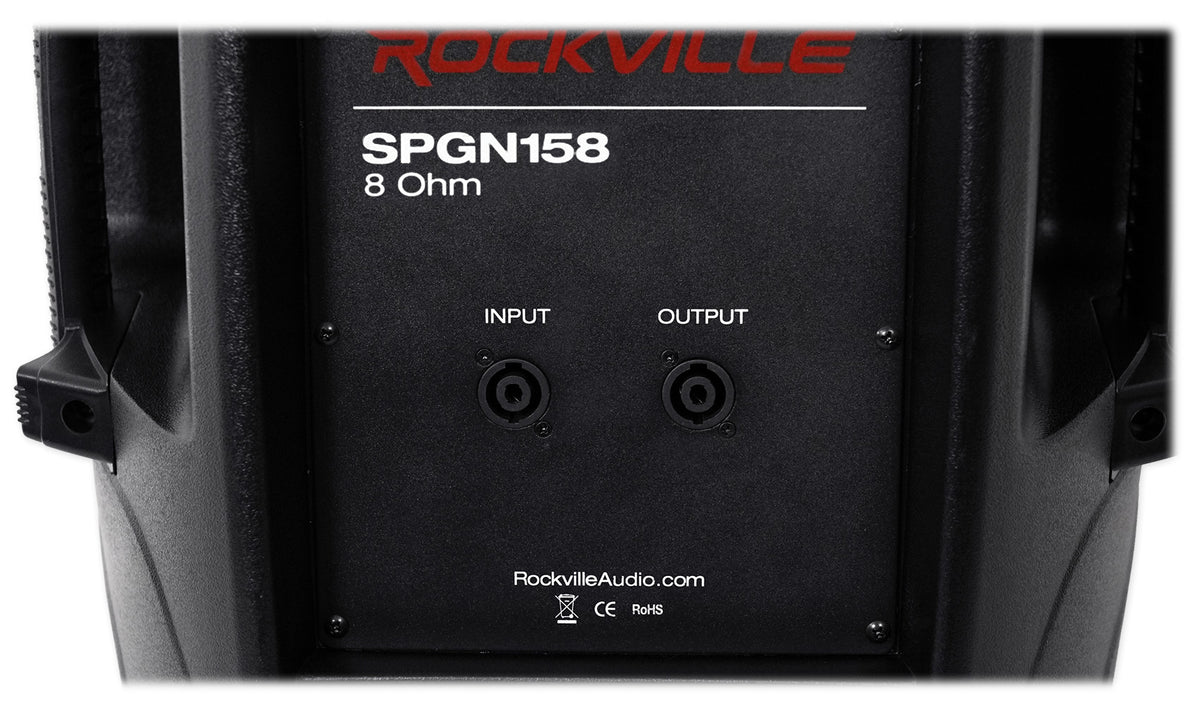Crown XLi1500 Amplifier + (2) Rockville SPGN158 15in Speakers + Stands + Cables