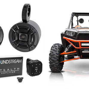 2 Polk Audio 5.25 inch 600w Tower Speakers+3-Channel Amp for Polaris RZR/ATV/UT?V