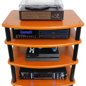 Rockville FLX Classic Wood Adjustable Height 5 Shelf Home Theater A/V Rack Stand