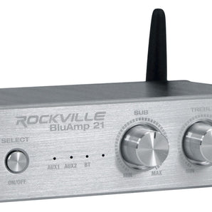 Rockville BLUAMP 21 SILVER 2.1 Channel Bluetooth Home Audio Amplifier Receiver