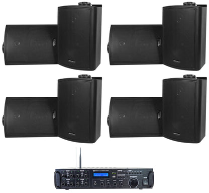 Rock Zone 8 Ch. Multi Room Home Receiver+8) Black 5.25" Wall Speakers