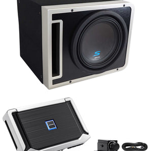 Alpine S-SB10V 10" 600w S-W10D4 Subwoofer+Ported Sub Enclosure Box+Amp+Bass Knob