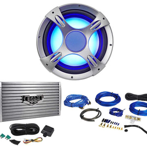 NYC Acoustics NC12S4 1600w 12" Car Audio Subwoofer w/LED+Boss Amplifier+Amp Kit