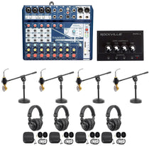 4-Person Podcast Recording Kit With Mics, Headphones, Desk Stands