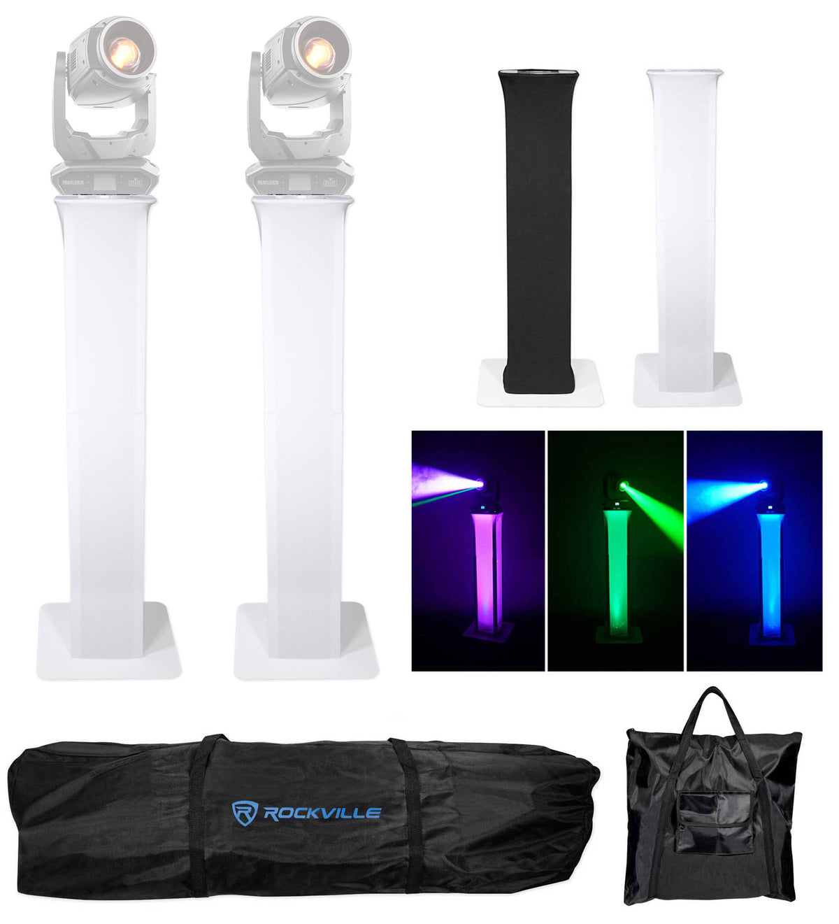 (2) Totem Stands+Black and White Scrims For (2) Chauvet Maverick Mk 2 Spot Lights