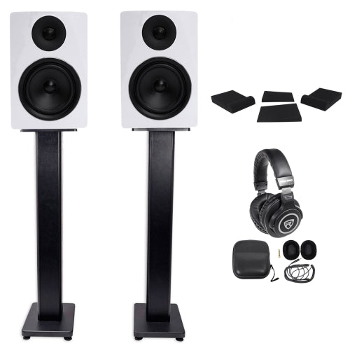 APM6W 6.5" 350W Powered Studio Monitors+Stands+Pads+Headphones