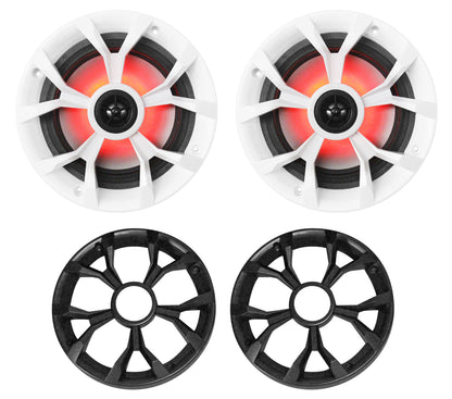 Dual 6.5" Marine Wakeboard LED Speakers+Receiver+Amplifier+Amp Kit