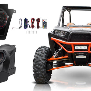 (2) Overhead LED Speakers+Sub+Enclosure For 2008-2014 Polaris RZR 570 Hard Top