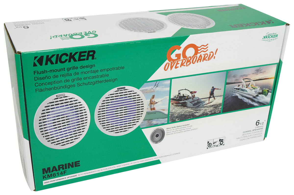 Pair Kicker 51KM614FL 6.5" Thin Mount 60w Marine Boat Speakers w/RGB LED KM614FL