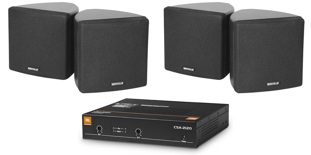 CSA 2120 Commercial Amplifier + (4) 3.5" Black Cube Speakers