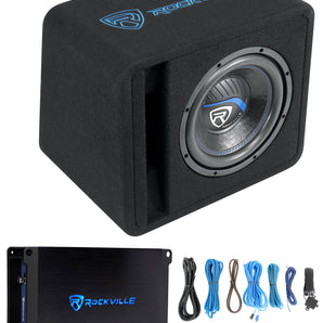 Rockville SK510 PACKAGE 10" 1200w Loaded K5 Car Subwoofer Enclosure+DB11 Amp