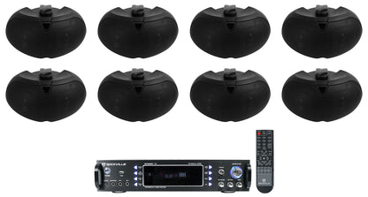 (8) D4-16 Black Dual 4" 16 Ohm Outdoor Home Patio Speakers+Receiver