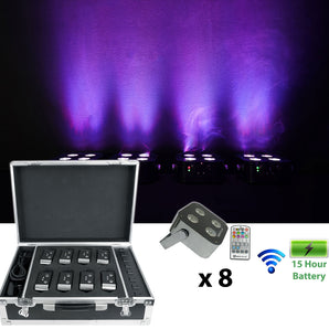 Rockville MINI RF4 CHARGE PACKAGE 8 Battery DJ Lights+Case+Remotes+Wireless DMX