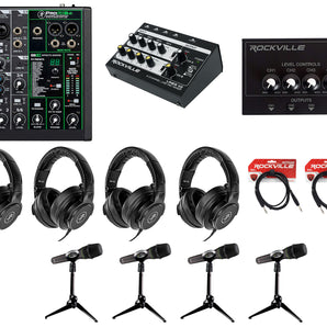 4-Person Podcast Podcasting Recording Kit w/Mackie ProFX6v3 Mixer+EM-89D Mics