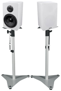 RockShelf 68W 6.5" Home Bookshelf Speakers + White Adjustable Stands