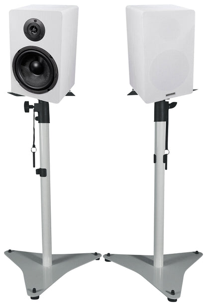 RockShelf 68W 6.5" Home Bookshelf Speakers + White Adjustable Stands