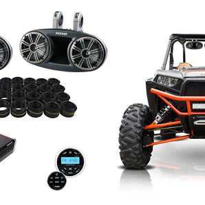 Kicker 6.75" Rollcage Speakers+4-Ch Amp Bluetooth Player for Polaris RZR/ATV/UTV