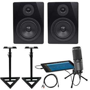 Audio Technica AT2020USBi Condenser USB Recording Microphone+(2) Monitors+Stands