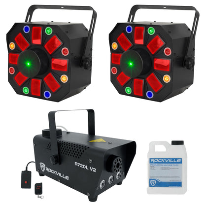 (2) Furious Three RG Effect Lights & LED Fog Machine Bundle