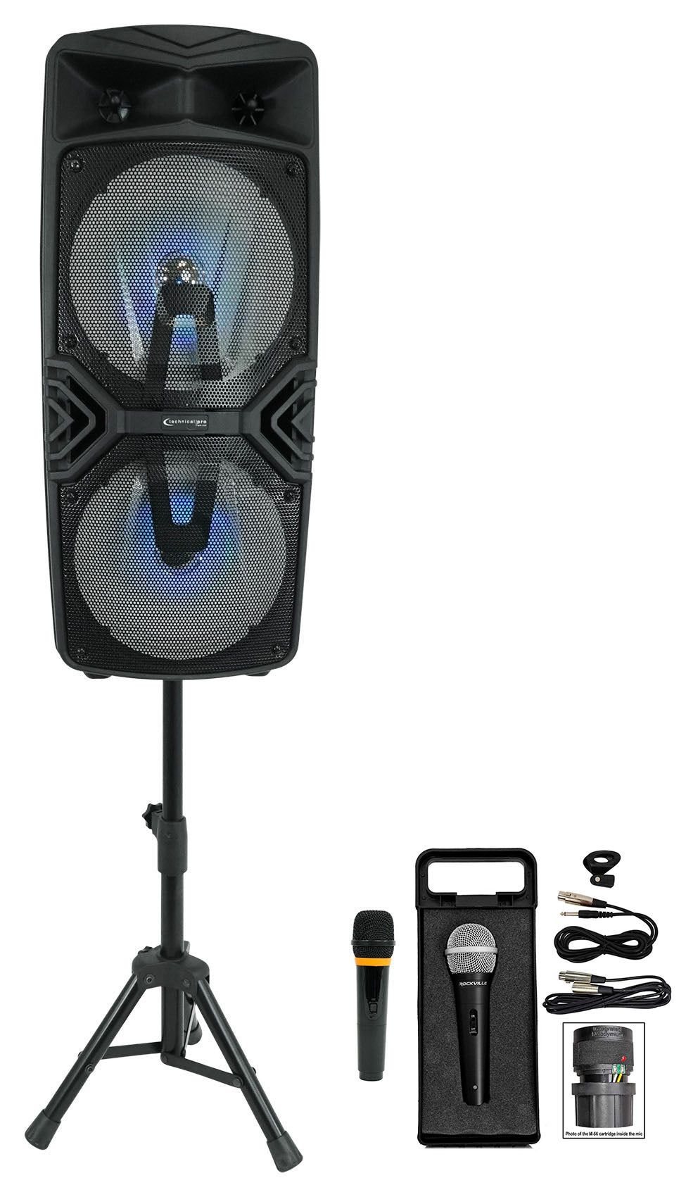 Dual 8" Karaoke Machine Bundle with Stand & (2) Microphones