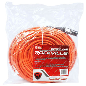 Rockville RCXFM100P-O Orange 100' Female to Male REAN XLR Mic/Speaker Cable