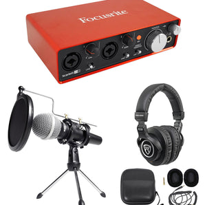 Focusrite One Person Podcast Podcasting Package w/Interface+Mic+Stand+Headphones