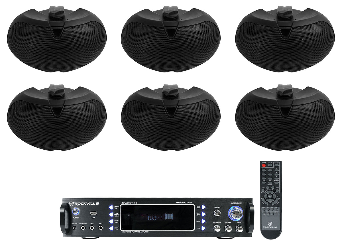 (6) D4-16 Black Dual 4" 16 Ohm Outdoor Home Patio Speakers+Receiver