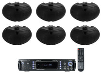 (6) D4-16 Black Dual 4" 16 Ohm Outdoor Home Patio Speakers+Receiver
