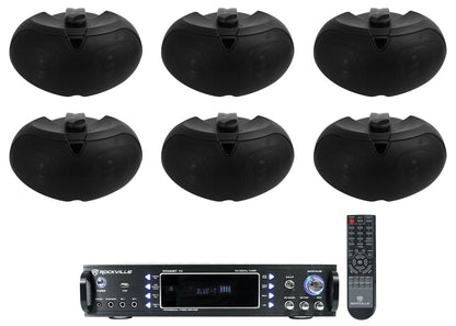 (6) D4-16 Black Dual 4" 16 Ohm Outdoor Home Patio Speakers+Receiver