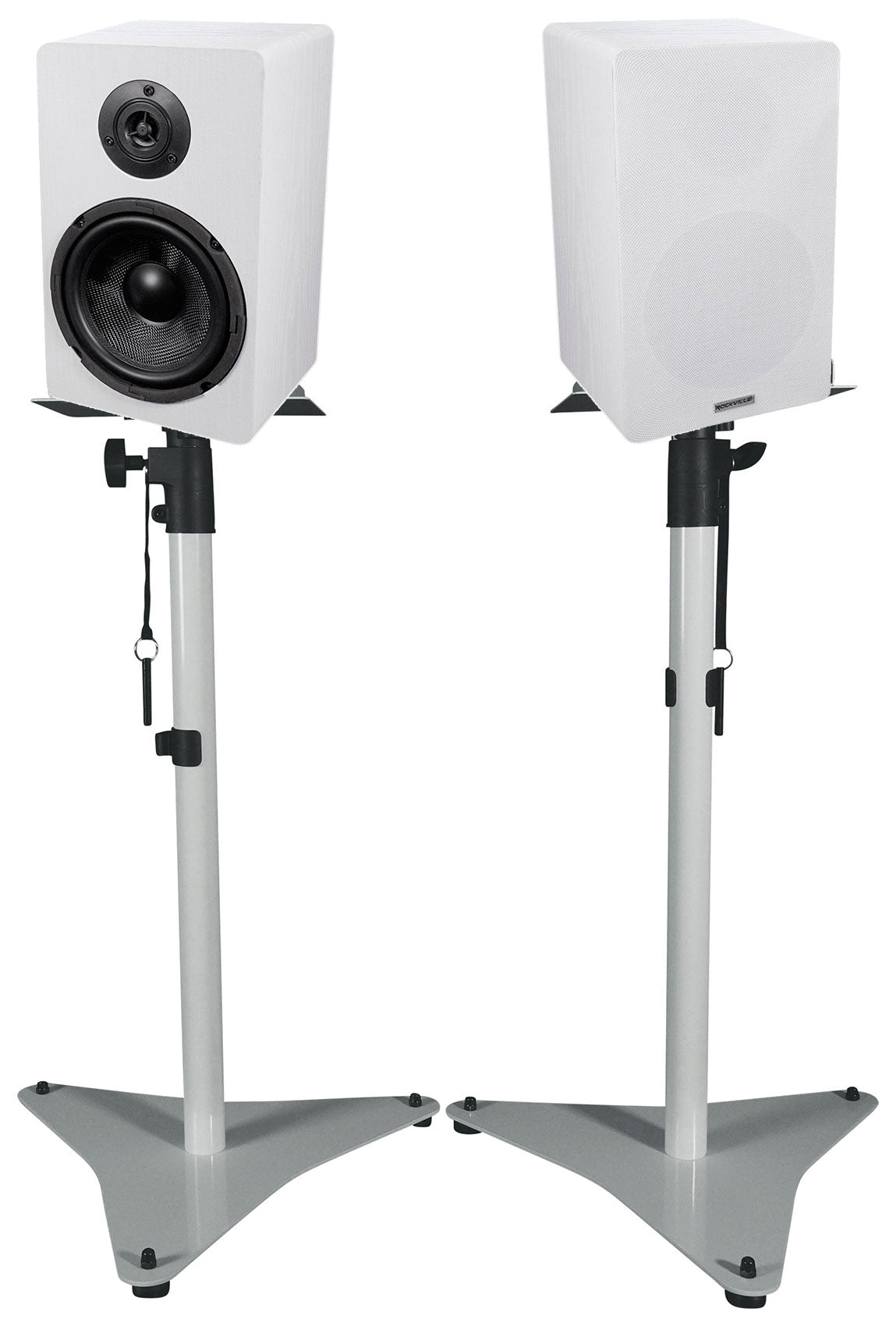 RockShelf 64W 6.5" Home Bookshelf Speakers+White Adjustable Stands