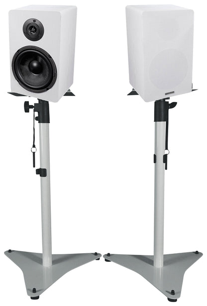 RockShelf 64W 6.5" Home Bookshelf Speakers+White Adjustable Stands