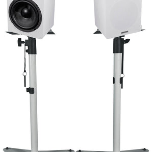 (2) Rockville RockShelf 64W 6.5" Home Bookshelf Speakers+White Adjustable Stands