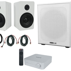 2) Rockville RockShelf 58W 5.25" White Bookshelf Speakers+Bluetooth/Wifi Amp+Sub