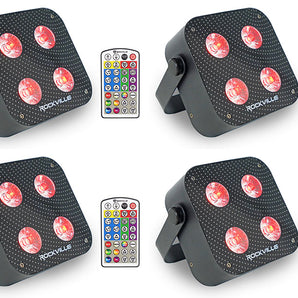 (8) Rockville MINI IR4 Black RGBWA+UV DJ Par Wash Up Lights+Wireless DMX+App