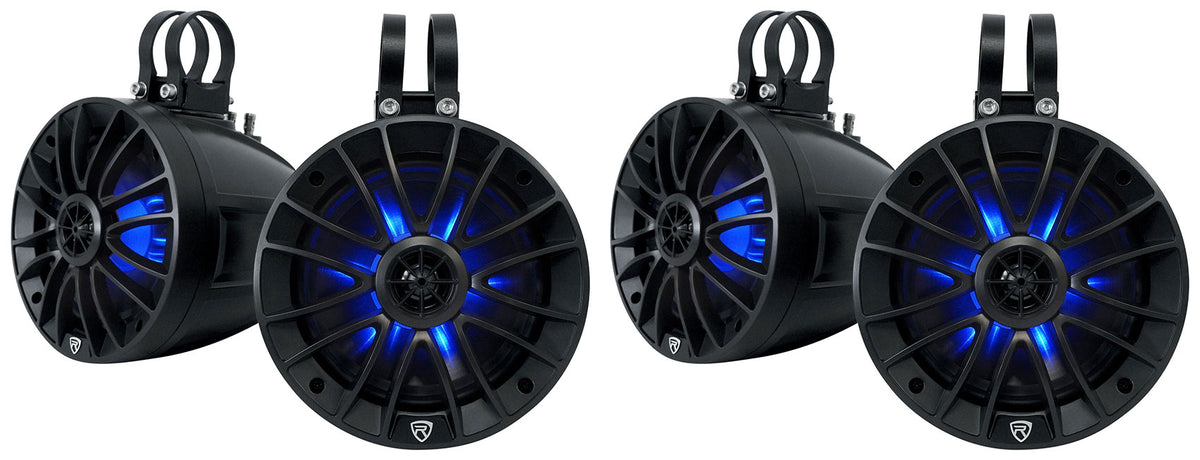 (4) PT65BR 6.5" Powered Bluetooth LED Tower Speakers For ATV/UTV/RZR