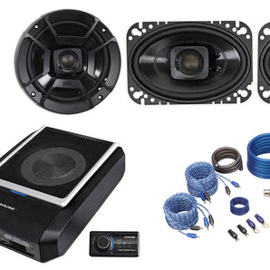 ALPINE PWD-X5 Slim Under-Seat Powered Subwoofer+Wire Kit+Polk 6.5"+4x6" Speakers