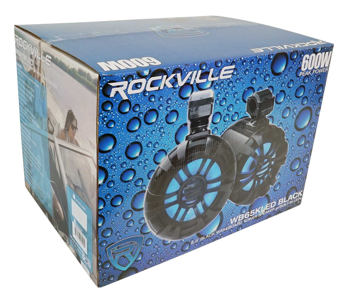 2) Rockville 6.5" LED Swivel Black Marine Wakeboard+Coaxial Speakers+Amp+Amp Kit