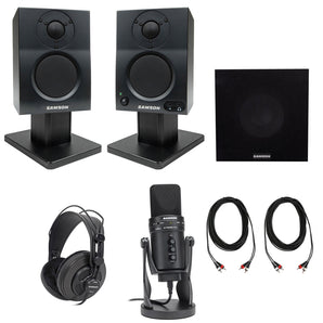 2 Samson 3" Gaming Twitch Live Stream Monitors+Stands+Sub+Headphones+G-Track Mic