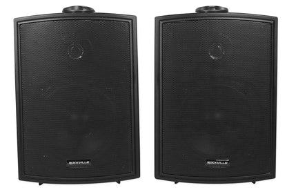 Rock Zone 8 Ch. Receiver+(16) Black 5.25" Wall Speakers For Restaurant