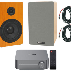 2) Rockville RockShelf 58C 360w 5.25" Wood Bookshelf Speakers+Wifi Amp Receiver