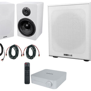 (2) Rockville RockShelf 68W 6.5" White Bookshelf Speakers+Bluetooth/Wifi Amp+Sub