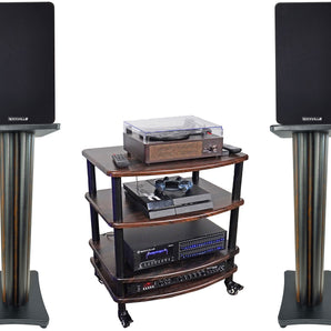 Pair Rockville RockShelf 58D Dark Wood 5.25" Bookshelf Speakers+28" Stands+Rack