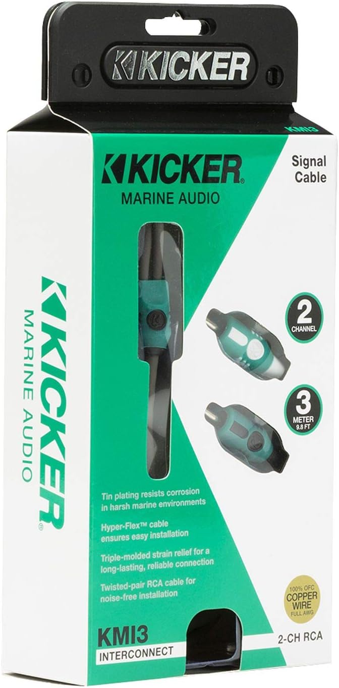 KICKER 47KMI3 KMI3 9.8 ft. 3 Meter Marine 2-Channel OFC RCA Audio Signal Cable