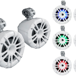 (4) Memphis Audio MXA82TW 8" Marine Wakeboard Tower Speakers/LED+Swivel White