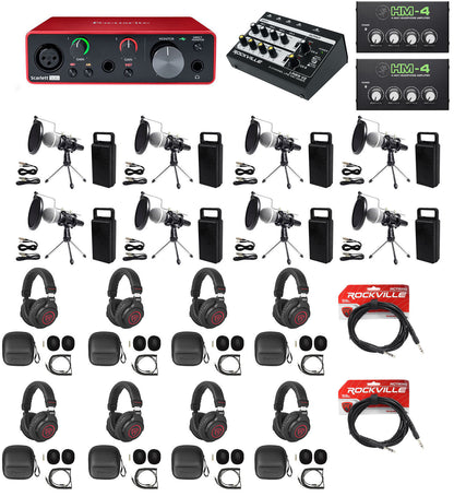 8-Person Podcast Podcasting Recording Kit w/Mics+Stands+Headphones