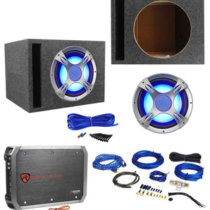 NYC Acoustics NC12S4 1600w 12" LED Subwoofer+Vented Sub Box+Amplifier+Amp Kit