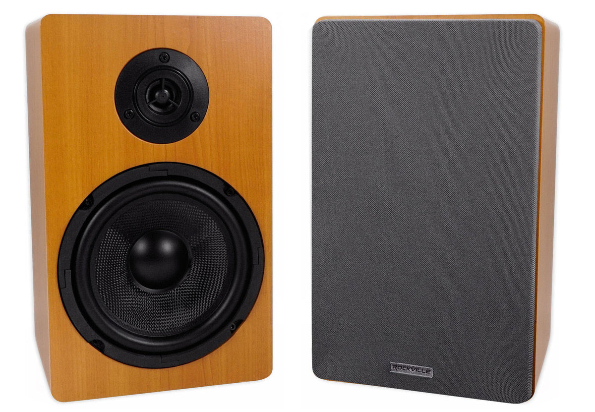 (2) Rockville RockShelf 68C 360w 6.5" Wood Bookshelf Speakers+Bluetooth/Wifi Amp