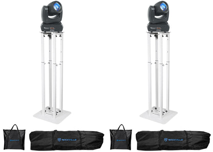(2) Rock Beam DC Moving Head Lights+8 ft White Totem Stands
