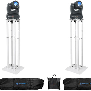 2 Rockville Rock Beam DC DJ Stage Pro Moving Head Lights+8 ft White Totem Stands