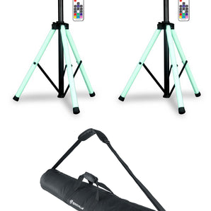 (2) American DJ CSL100 Color Stand LED Tripod Speaker Stands wRemote+Carry Bag